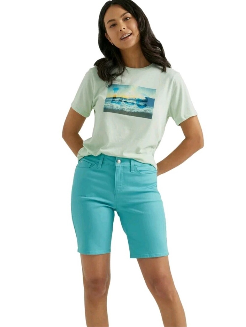 Lee Turquoise Aqua Blue Stretch Denim Bermuda Shorts Size 12